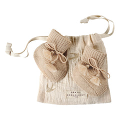 Gentil Coquelicot - Knitted Slippers and Embroidered Pouch | Beige