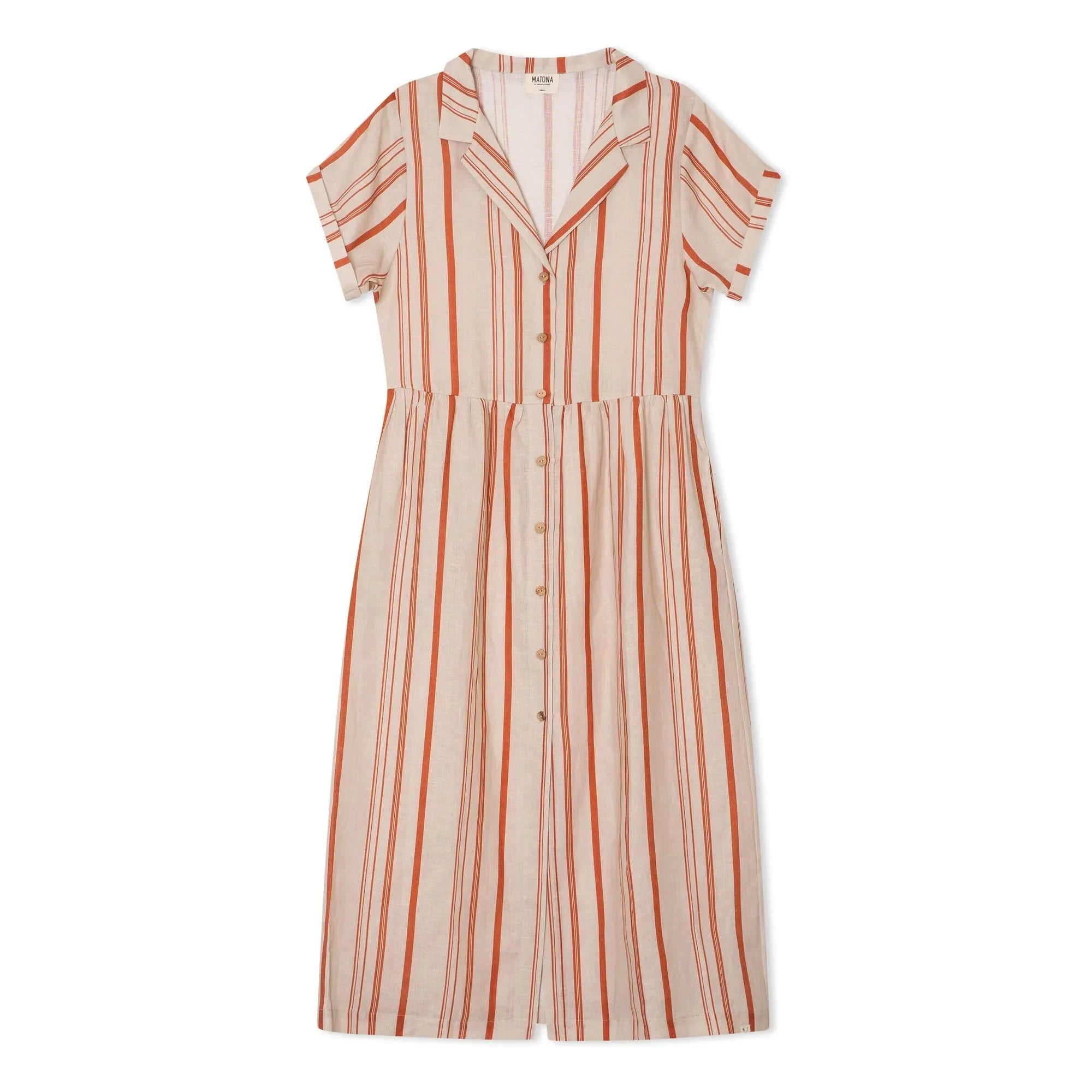 Matona - Striped Linen Midi Shirt Dress | Off White