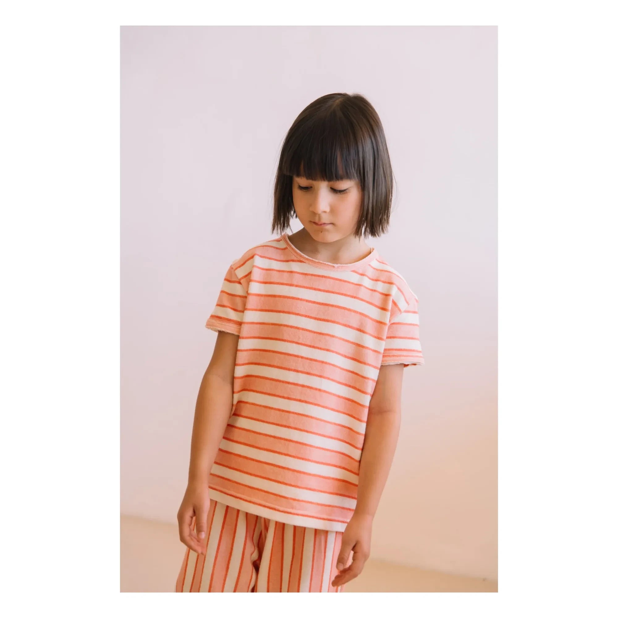 Studio Bohème - Basic Striped Organic Cotton T-Shirt | Pink