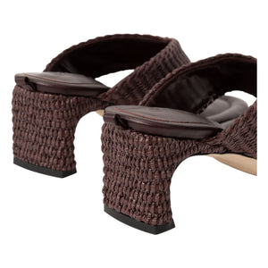 BY FAR - Dasha Leather and Raphia Sandals | Burgundy