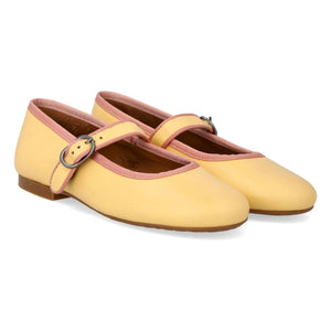 Angulus - Contrast Striped Mary Jane Flats | Light Yellow