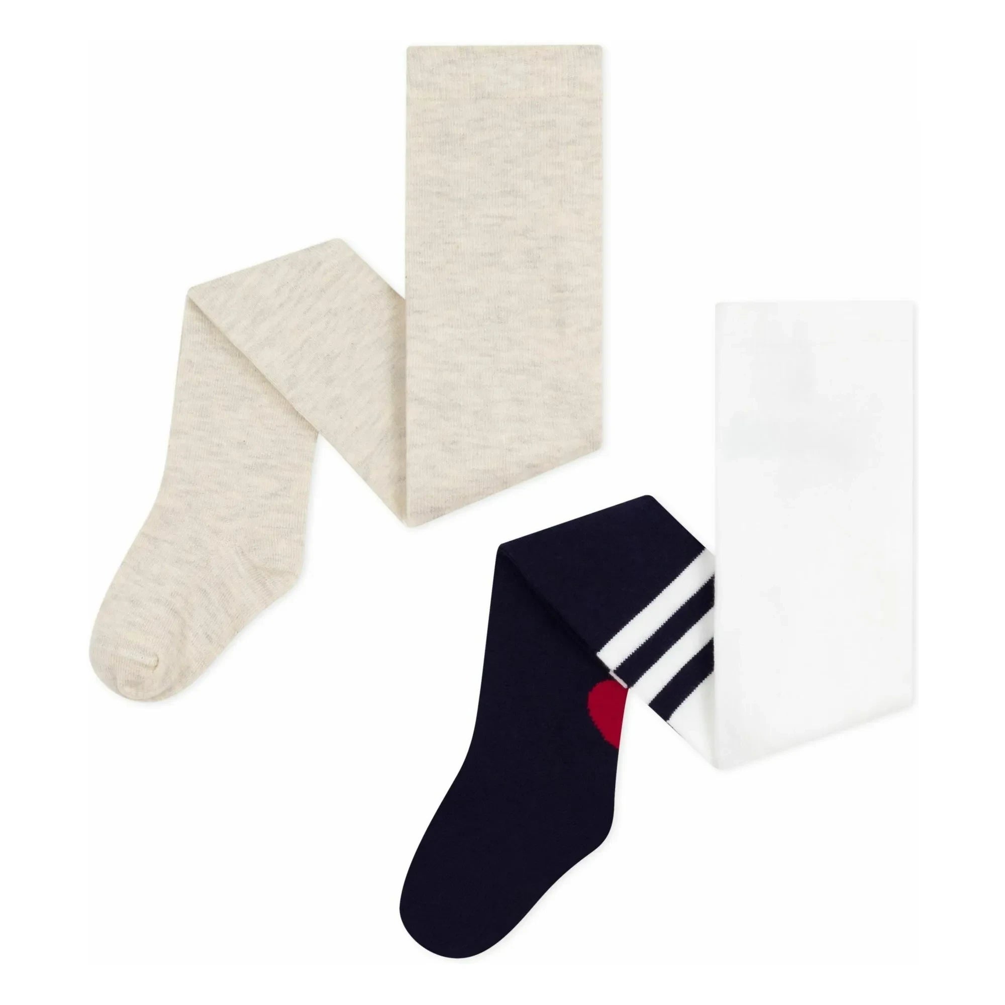 Petit Bateau - Heart Patterned Knee-High Socks 2 Pairs | Navy Blue