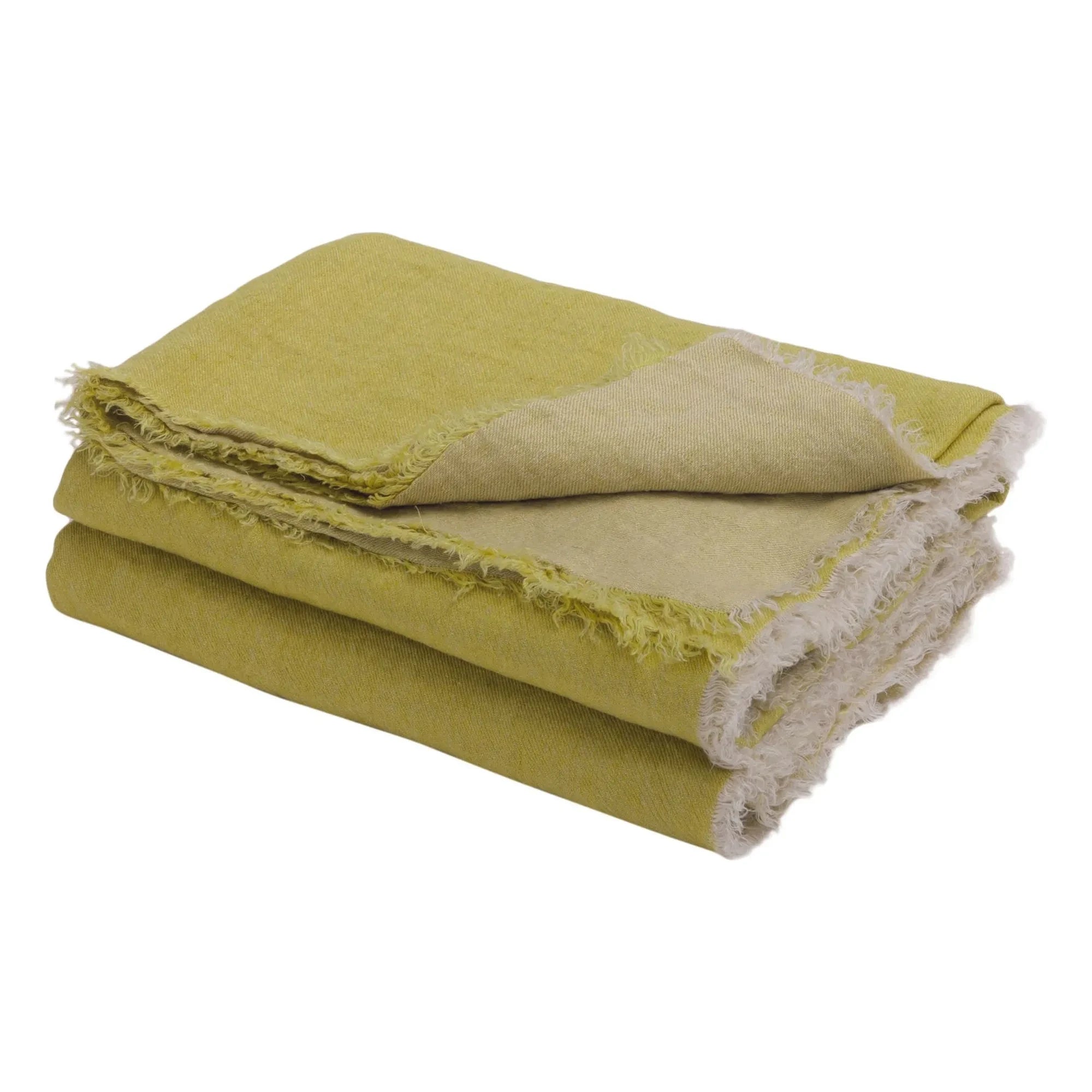 Maison de Vacances - Yıkanmış ketenden püsküllü throw | Chartreuse/Givré