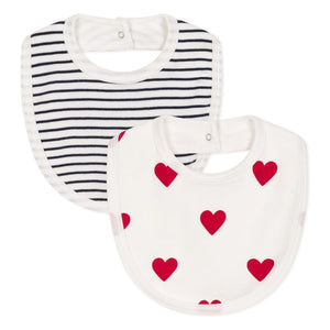 Petit Bateau - 2-piece Heart Pattern Bib | White