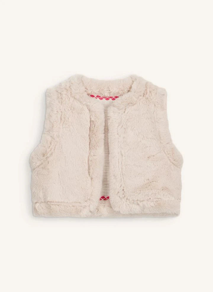 Louise Misha - Librana Organic Cotton Sleeveless Fur Jacket | Cream