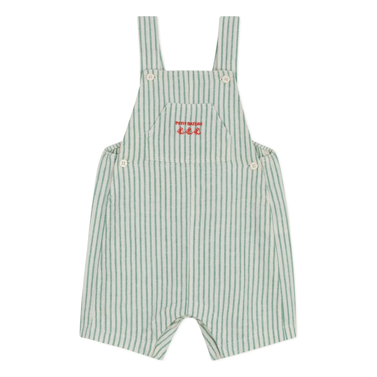 Petit Bateau - Striped Linen Short Salopet | Green
