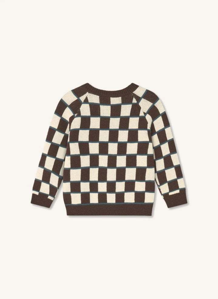 Fliink - Nova Square Patterned Organic Cotton Sweater | Brown