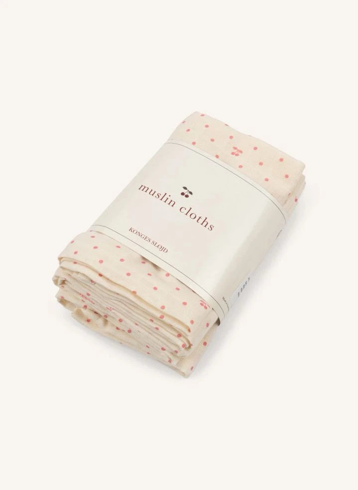 Konges Sløjd - Cherry Dot Organik Pamuklu Bebek Bezleri - 3'lü Set | Pembe