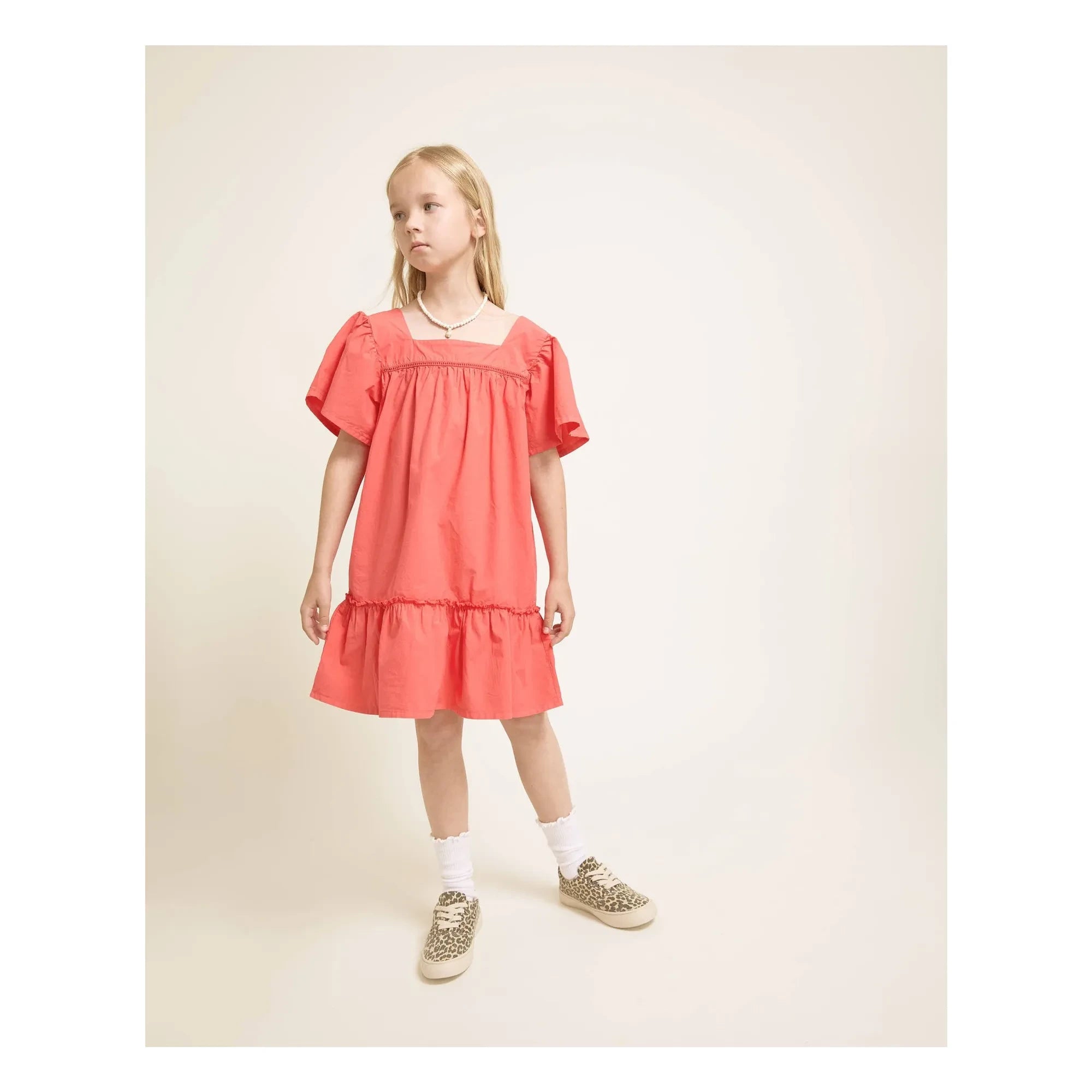 Búho - Organic cotton poplin ruffle dress | Red