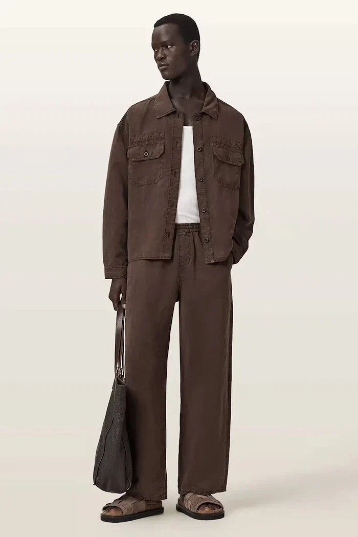 AllSaints erkek keten karışımlı pantolon KORTEN