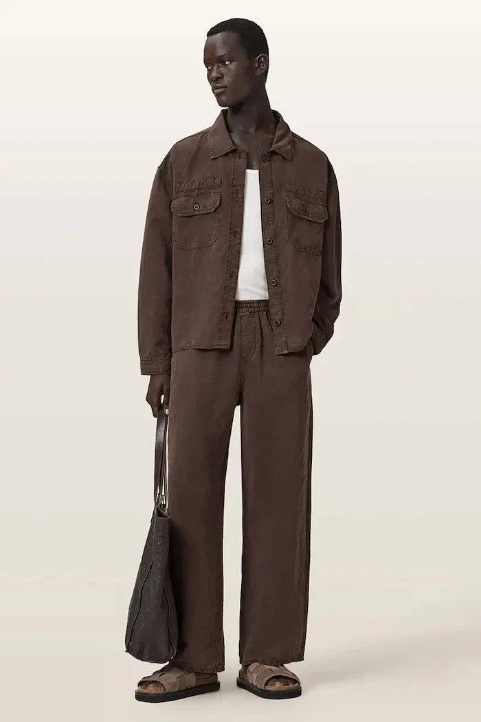 AllSaints erkek keten karışımlı pantolon KORTEN