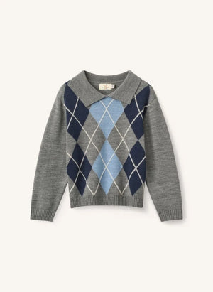 Copenhagen Colors - Merino Yün Argyle Kazak | Gri