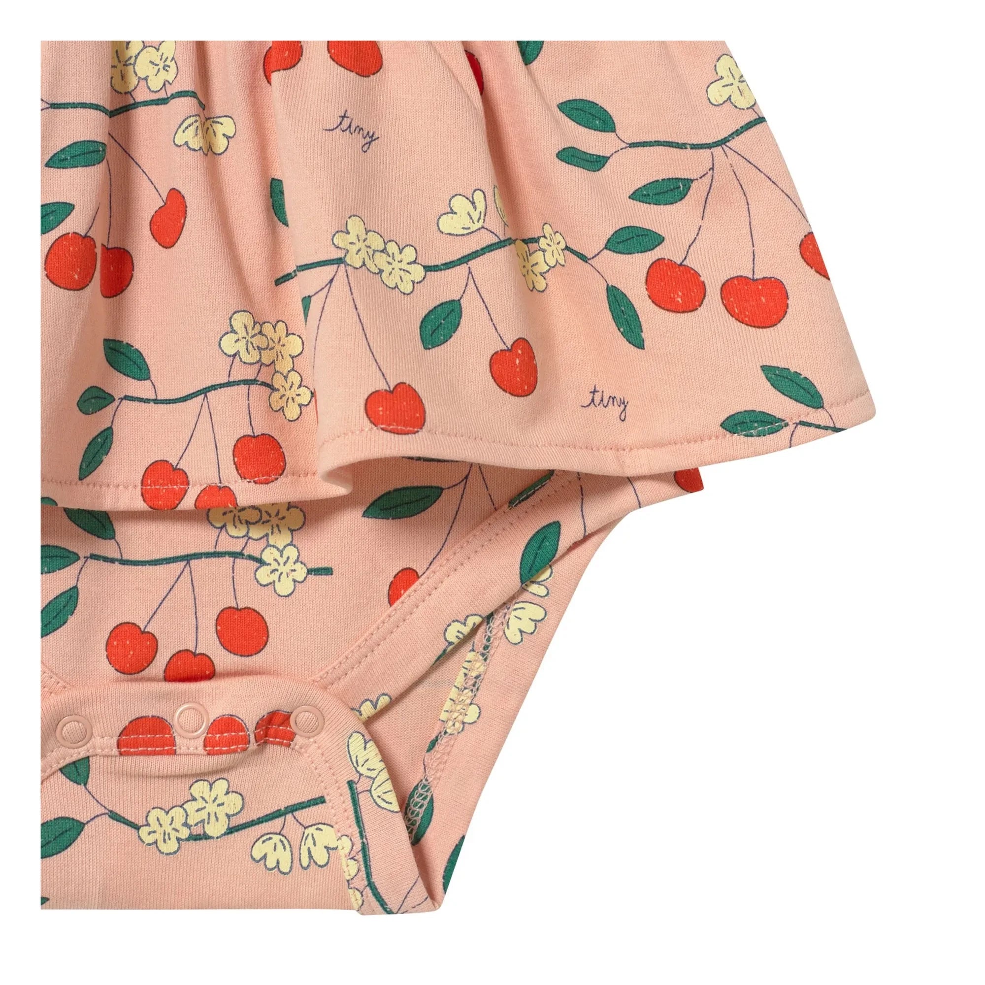 Tinycottons - Organic Cotton Cherry Ruffle Romper | Pink