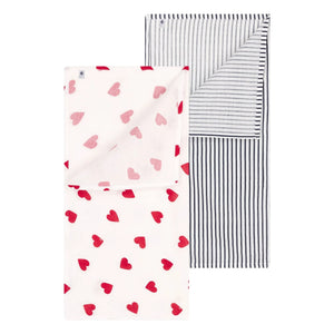 Petit Bateau - Batch 2 Heart Pattern Changing Pad Cover | White