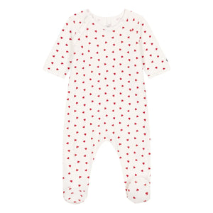 Petit Bateau - Organic Cotton Velvet Heart Pajamas | White
