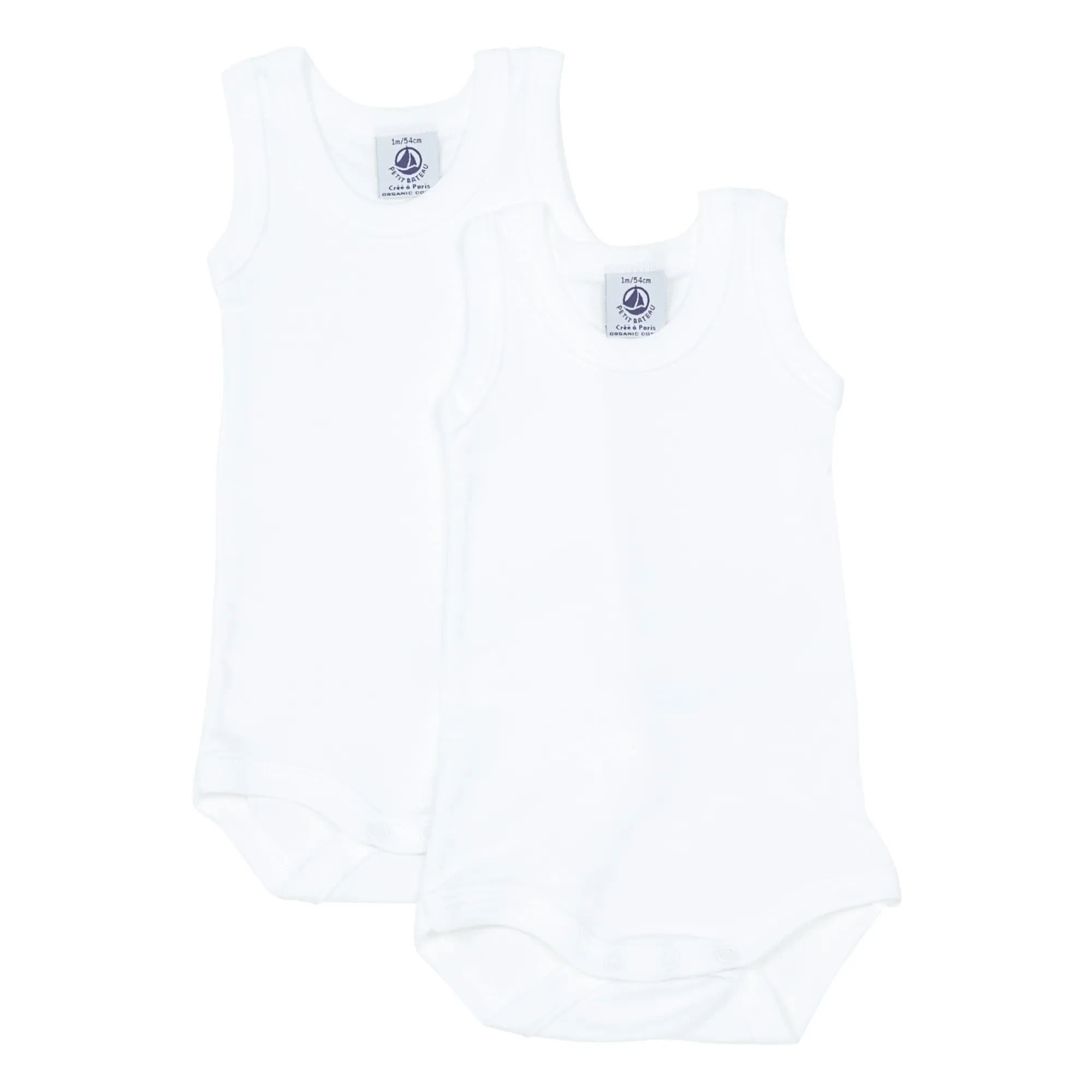 Petit Bateau - Pack of 2 Organic Cotton Sleeveless Baby Rompers | White