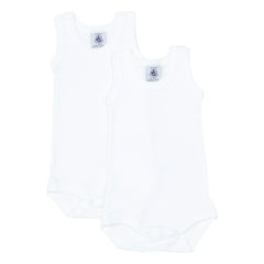 Petit Bateau - Pack of 2 Organic Cotton Sleeveless Baby Rompers | White