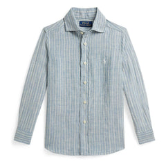 Ralph Lauren - Striped Sport Logo Shirt Linen | Blue