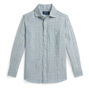 Ralph Lauren - Striped Sport Logo Shirt Linen | Blue