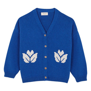 birinit - Cobalt Embroidered Flower Cardigan | Royal Blue