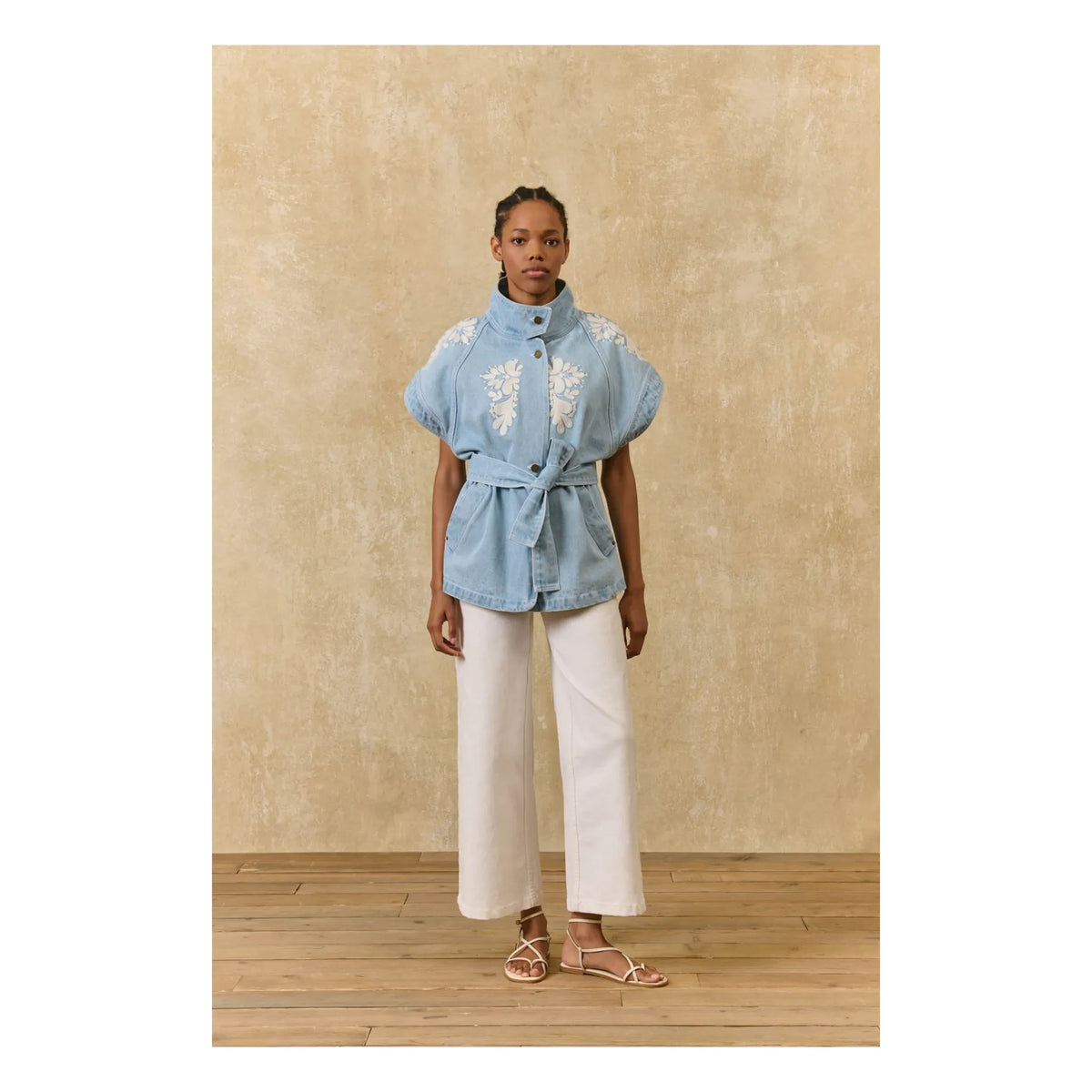 Louise Misha - Katja Cotton Sleeveless Jacket | Blue