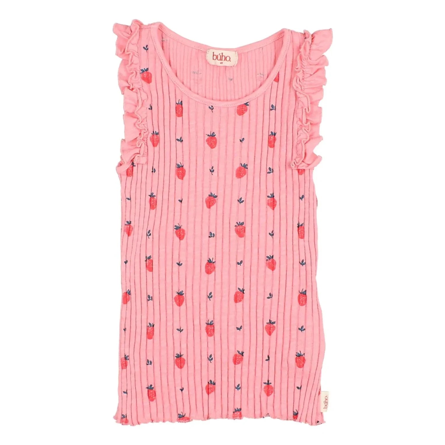 Búho - Striped Organic Cotton Tank Top Strawberry Ruffles | Pink