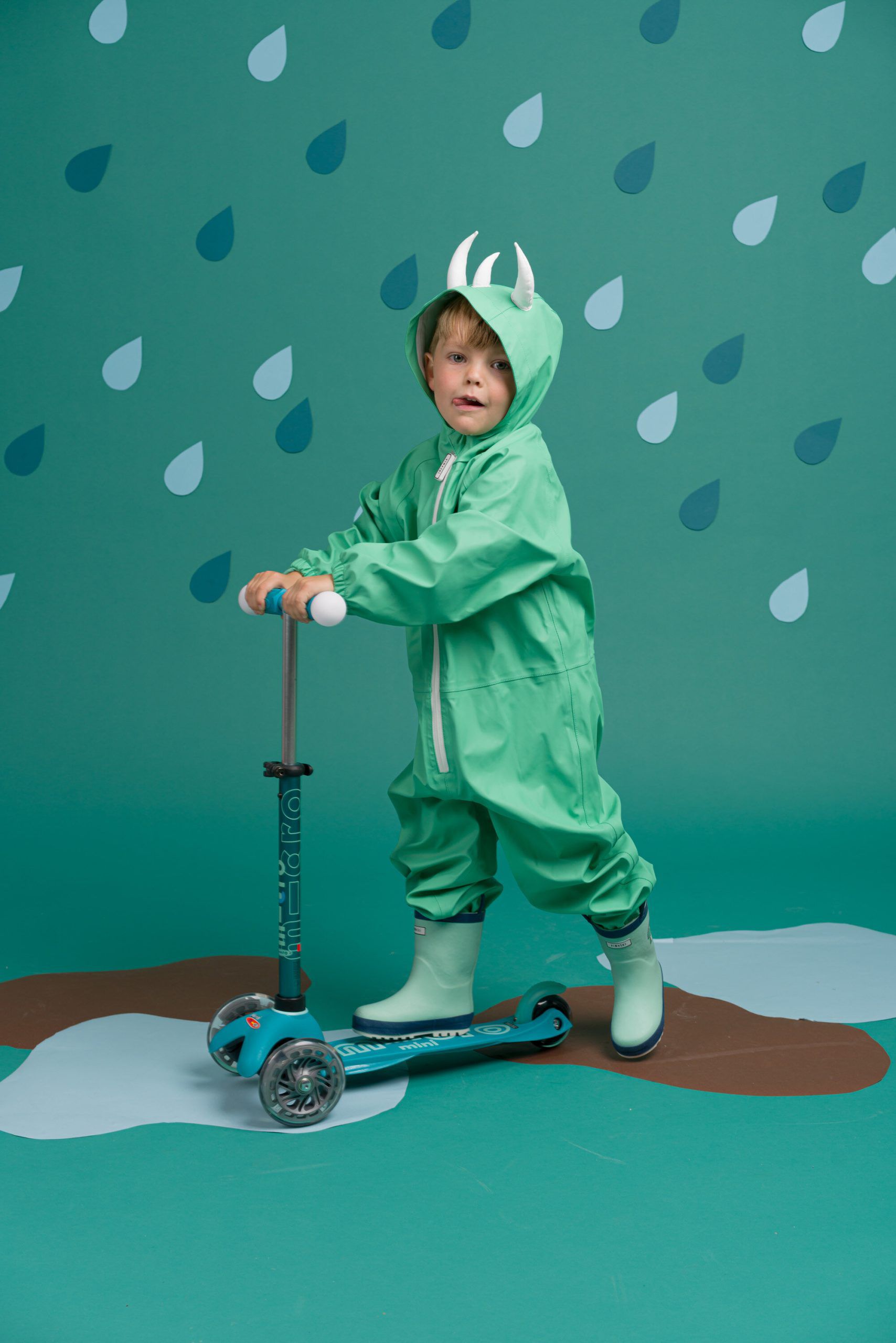 Dinoski - Spike the Dinosaur Kids Raincoat and Rain Overalls Set - 1-2 YEARS OLD 