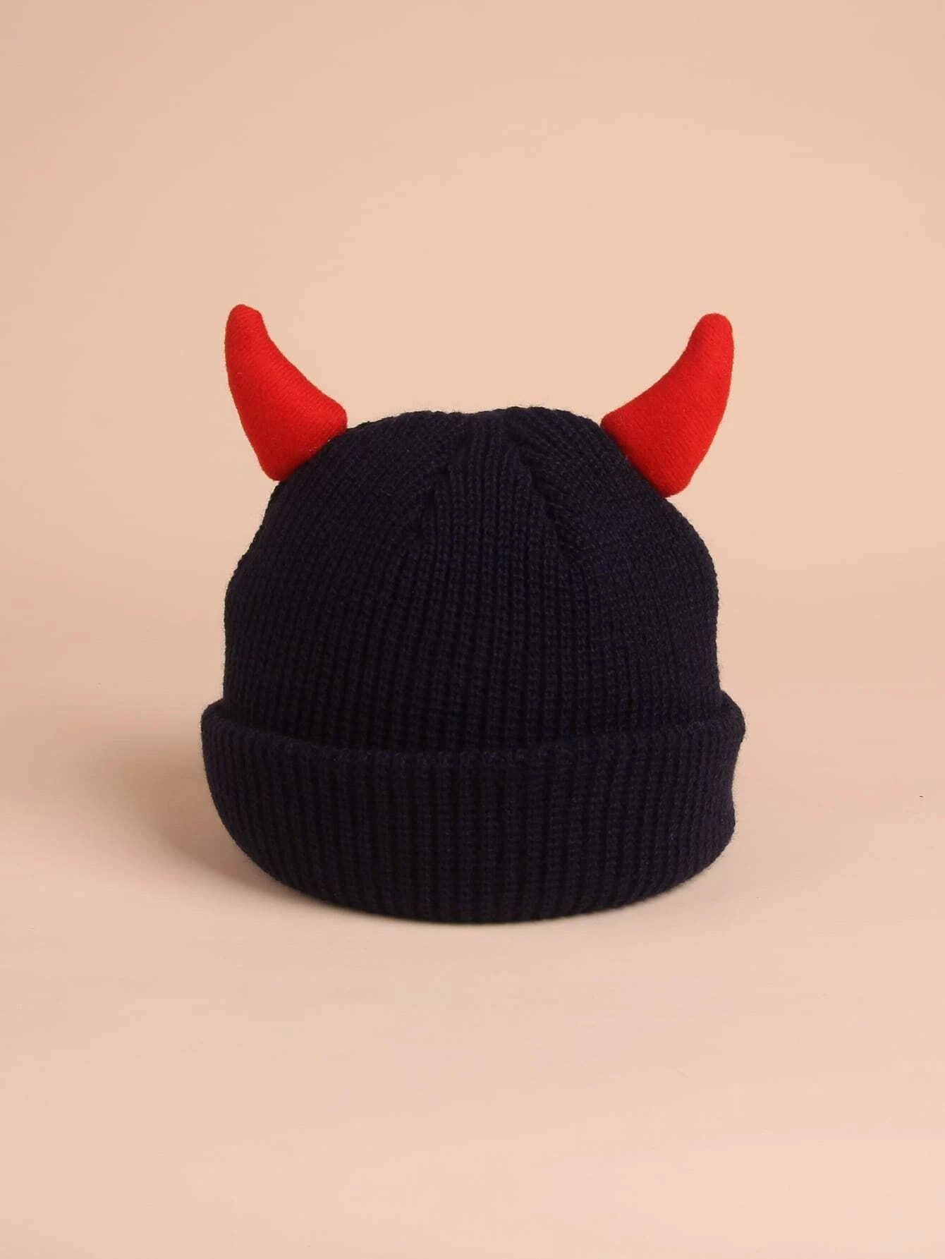 Dinossi - Red Horned Kid's Beanie Black 