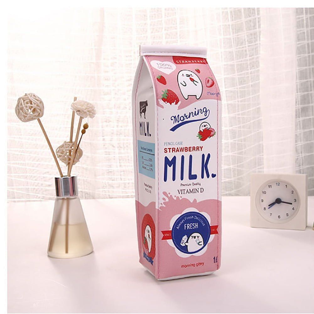 Dinossi - Scented Strawberry Milk Carton Shaped Pencil Case 