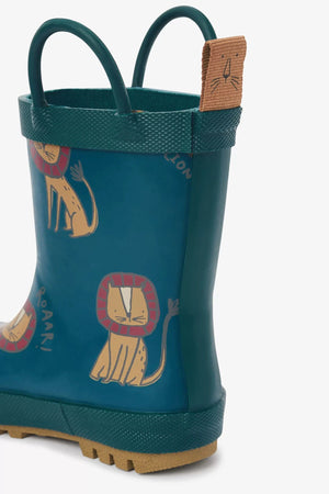 Dinossi - Boy Navy Blue Sweet Lion Rain Boots with Handles - 28 