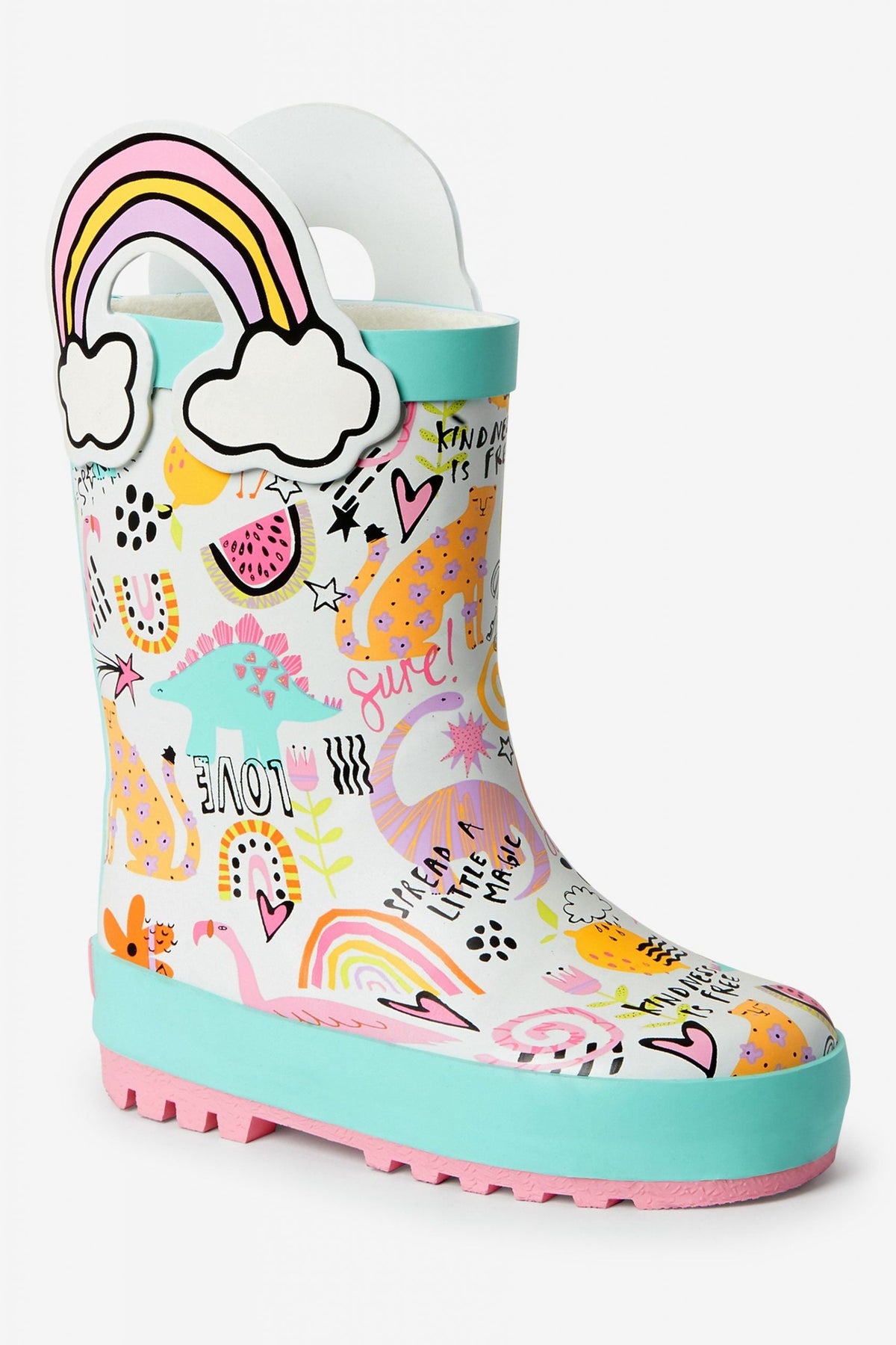 Dinossi - Love Polar Fleece Kids Rain Boots with Handles - 21.5 