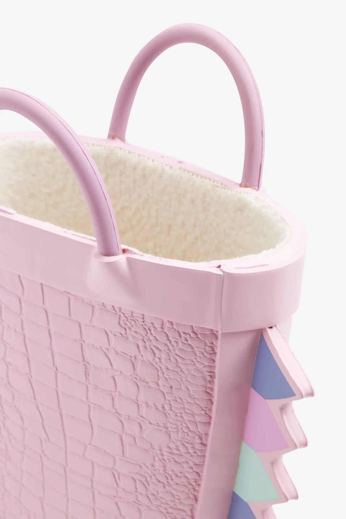 Dinossi - Pink Dinosaur Soft Sole Girl Polar Fleece Rain and Winter Boots with Handles - 28