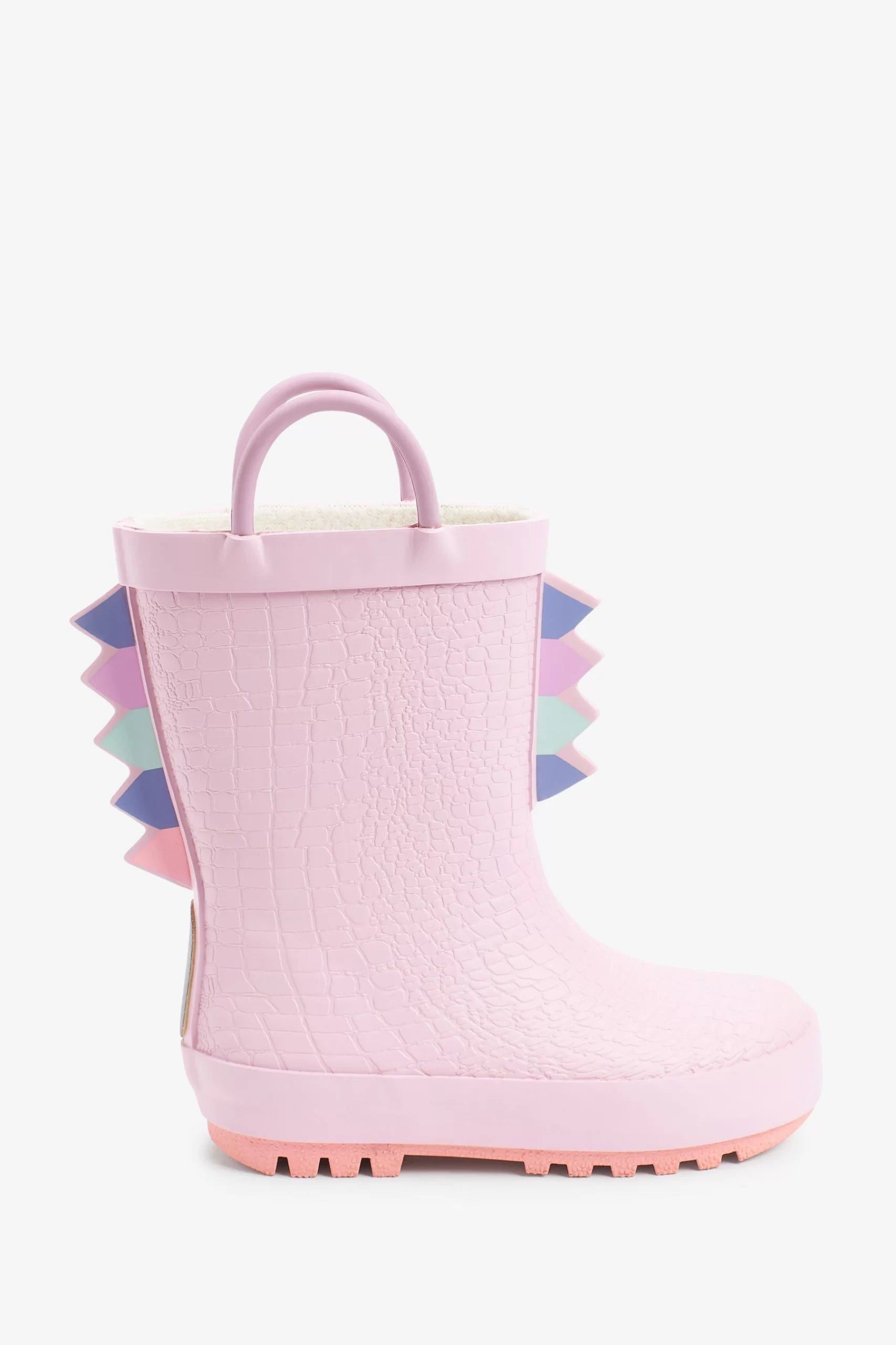 Dinossi - Pink Dinosaur Soft Sole Girl Polar Fleece Rain and Winter Boots with Handles - 29