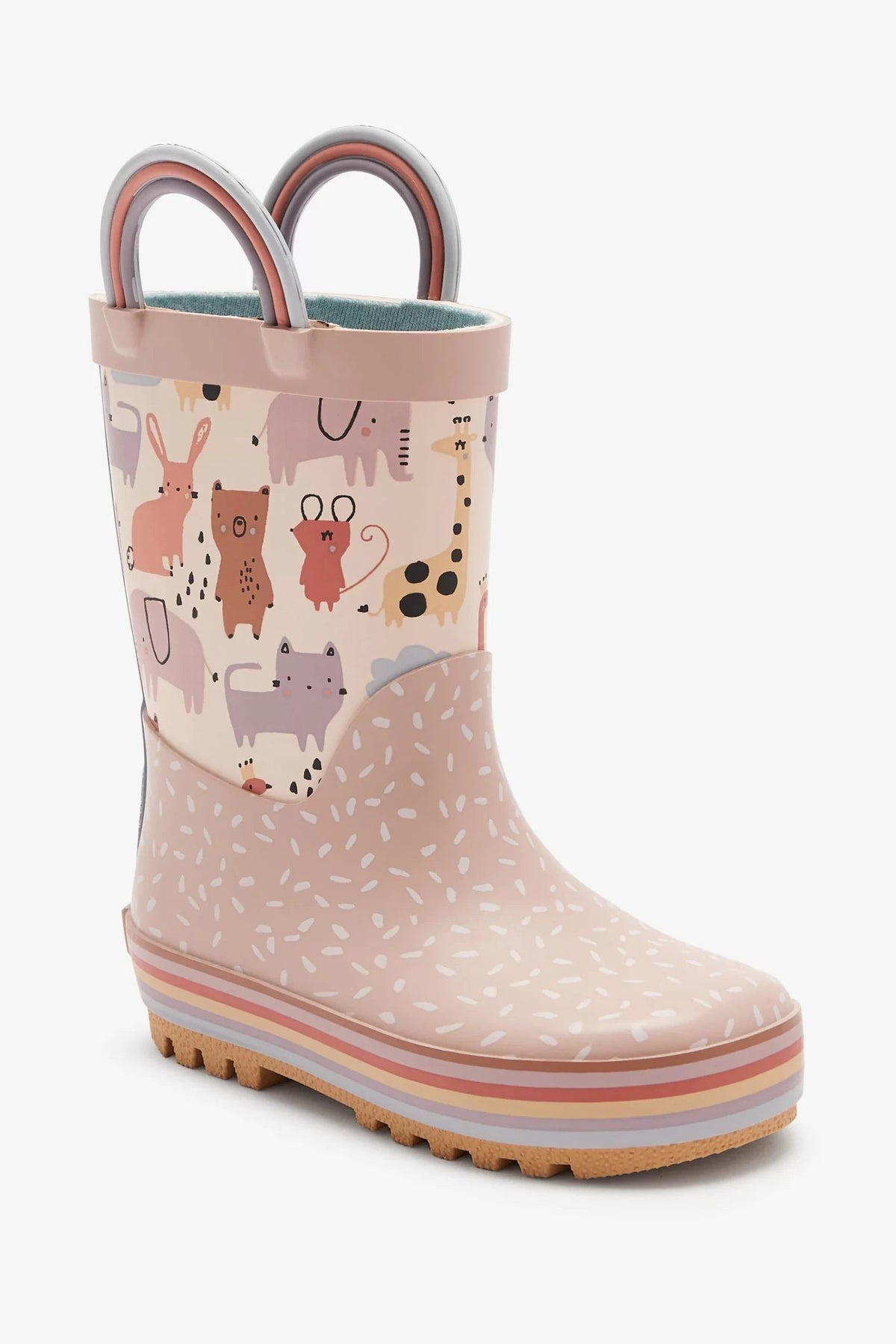 Dinossi - Soft Pink Cute Animals Girls Rain Boots with Handles - 29 