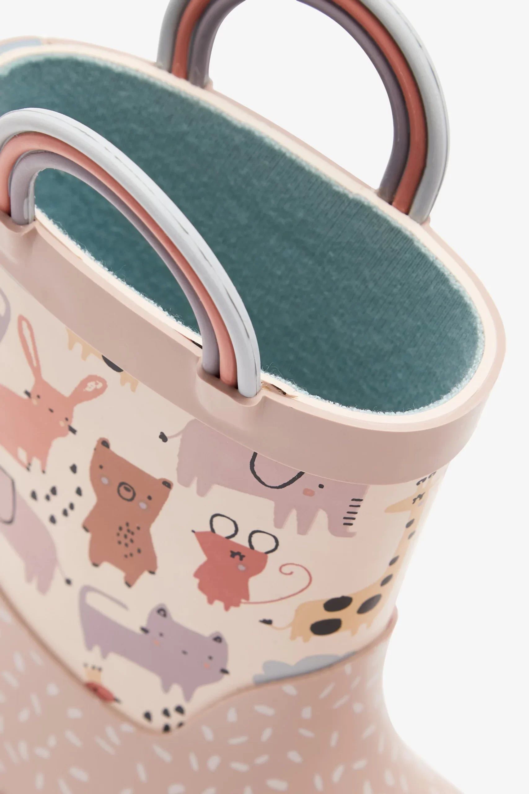 Dinossi - Soft Pink Cute Animals Girls Rain Boots with Handles - 30.5 