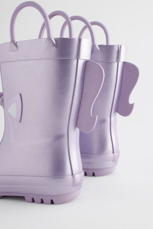 Dinossi - Lilac Purple Unicorn Soft Sole Girls Polar Fleece Rain Boots - 30.5