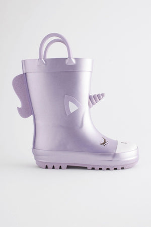Dinossi - Lilac Purple Unicorn Soft Sole Girls Polar Fleece Rain Boots - 30.5