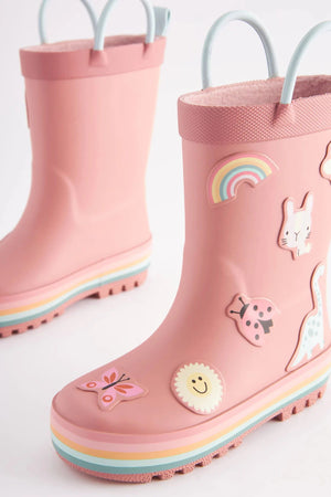 Dinossi - Soft Pink Soft Soled Girls Polar Fleece Rain Boots - 30.5