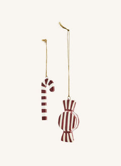 Madam Stoltz - Paper Mâché Christmas Ornament - Set of 2 | Red