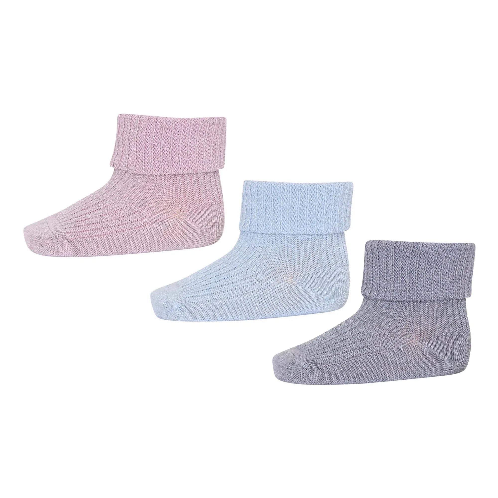 Mp Denmark - 3 Pairs of Ida Glitter Socks Set | Purple