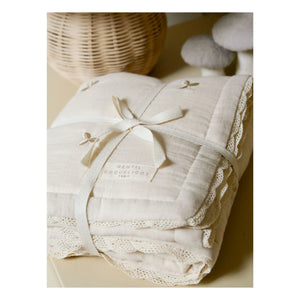 Gentil Coquelicot - Cotton Gauze Fabric Trèfles Embroidered Quilted Shawl