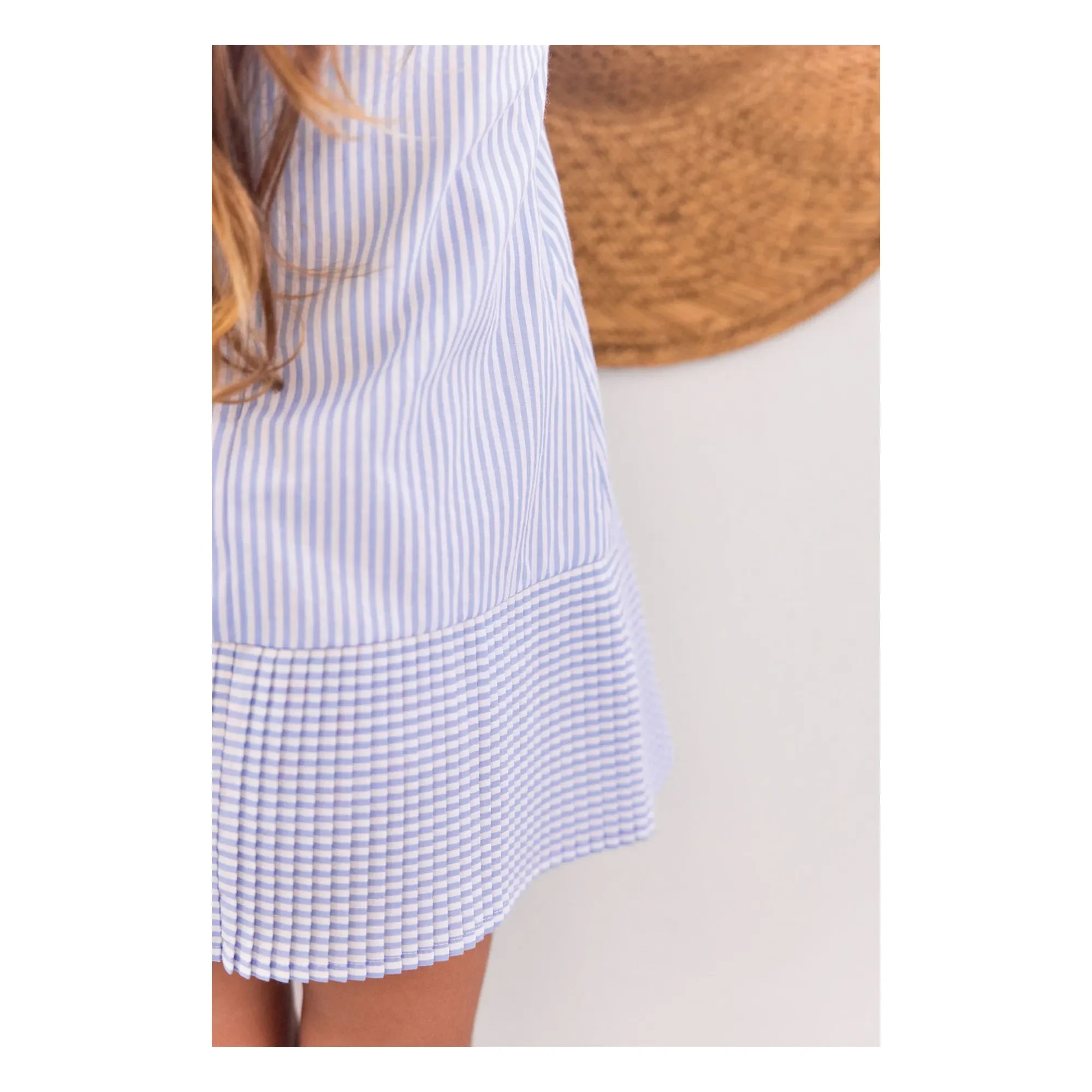 Tartine et Chocolat - Striped Sleeveless Claudine Collar Dress | Blue