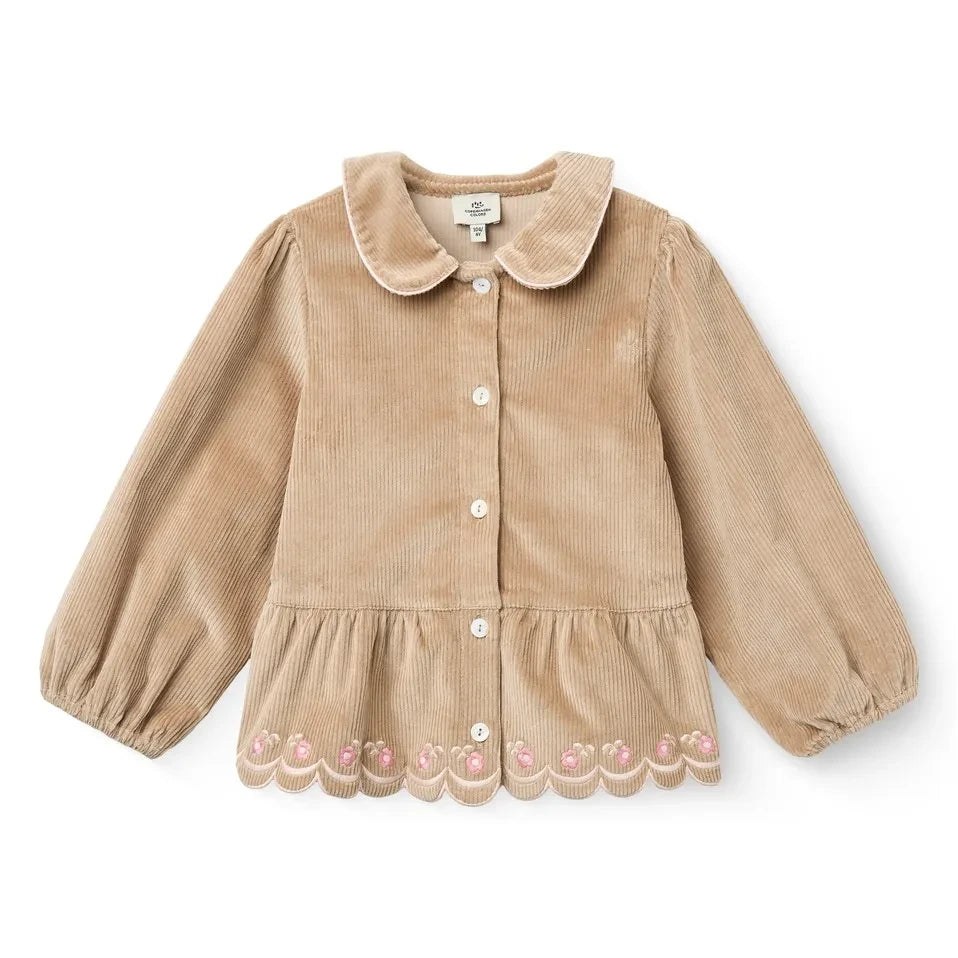 Copenhagen Colors - Organic Cotton Ribbed Velvet Embroidered Blouse | Beige