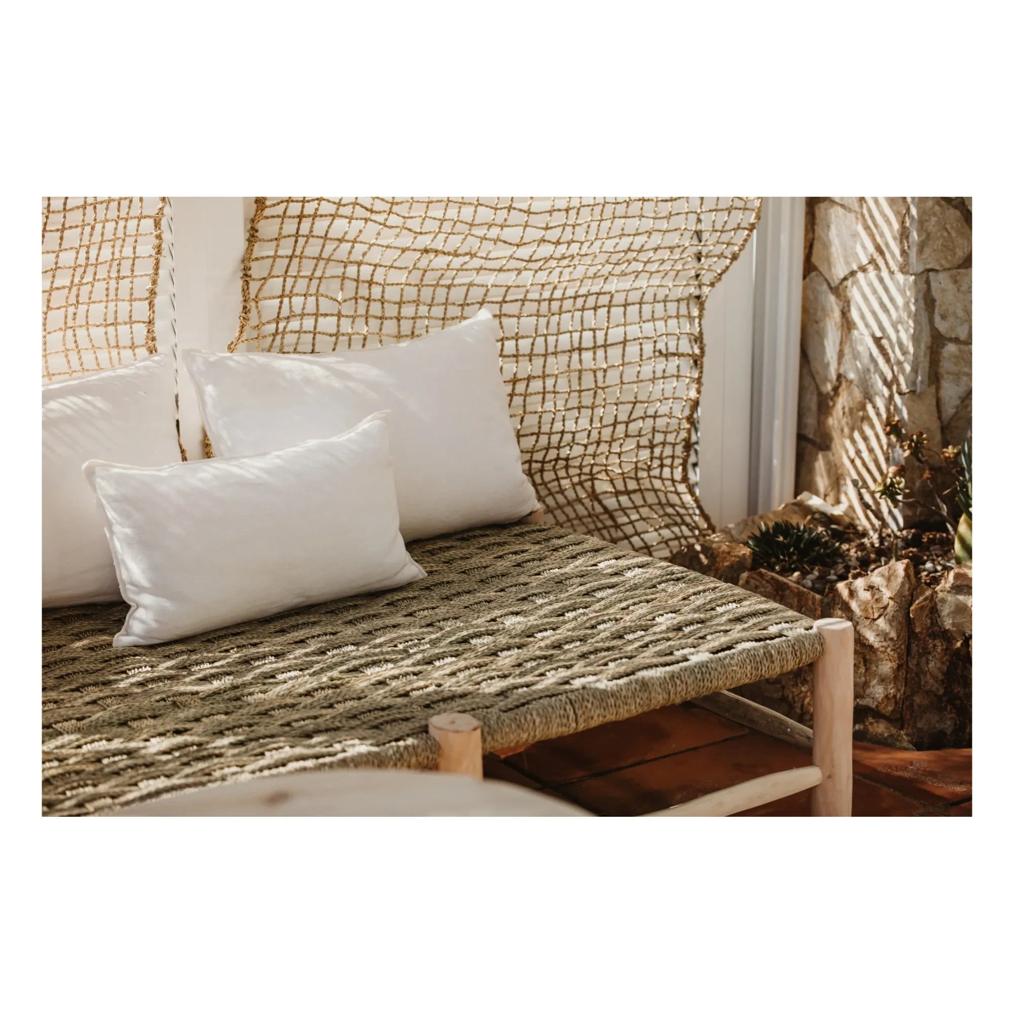 Cosydar - Palm Leaf and Raw Wooden Bench - 8 Legs
