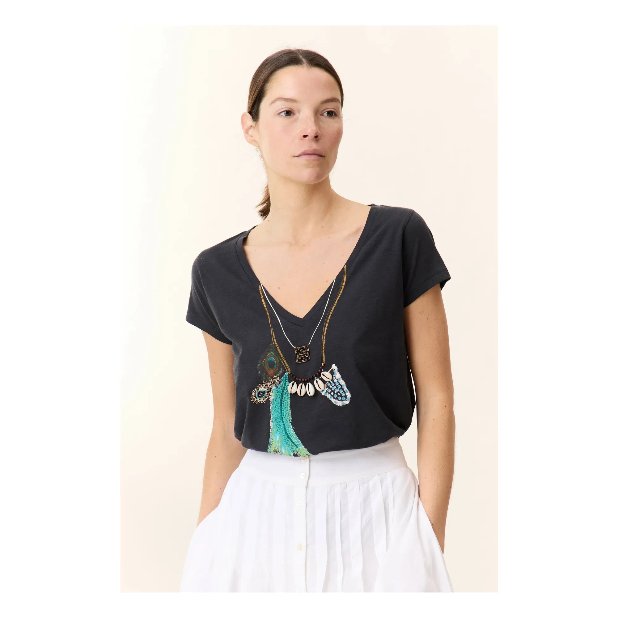 Leon & Harper - Tonton Feather Organic Cotton T-Shirt | Charcoal