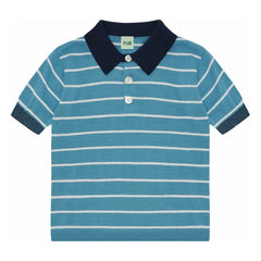 FUB - Striped polo shirt Extra Fine Knit Organic Cotton | Azure blue