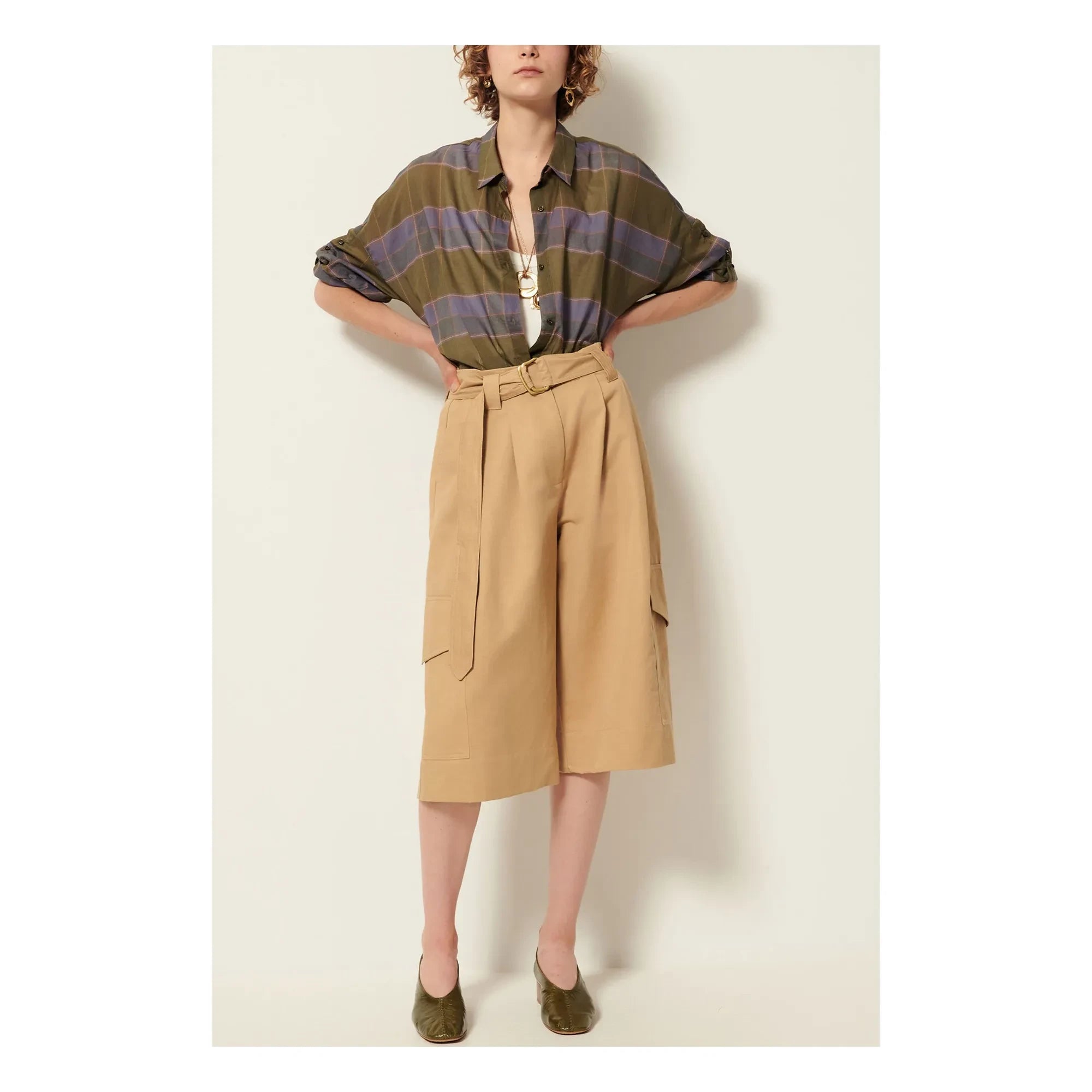 Sessùn - Valea Cotton Checkered Shirt | Khaki
