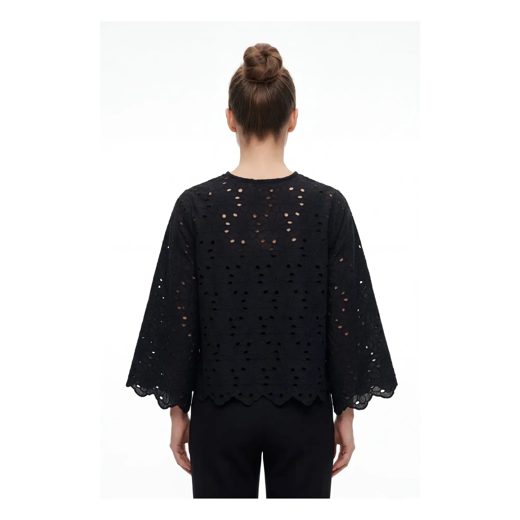 BELLEPIECE - Gabriella Cotton Embroidered Blouse | Black