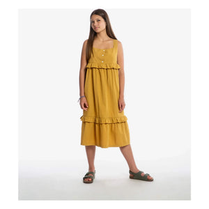 Matona - Mi-Long Ruffle Dress Organic Cotton | Mustard