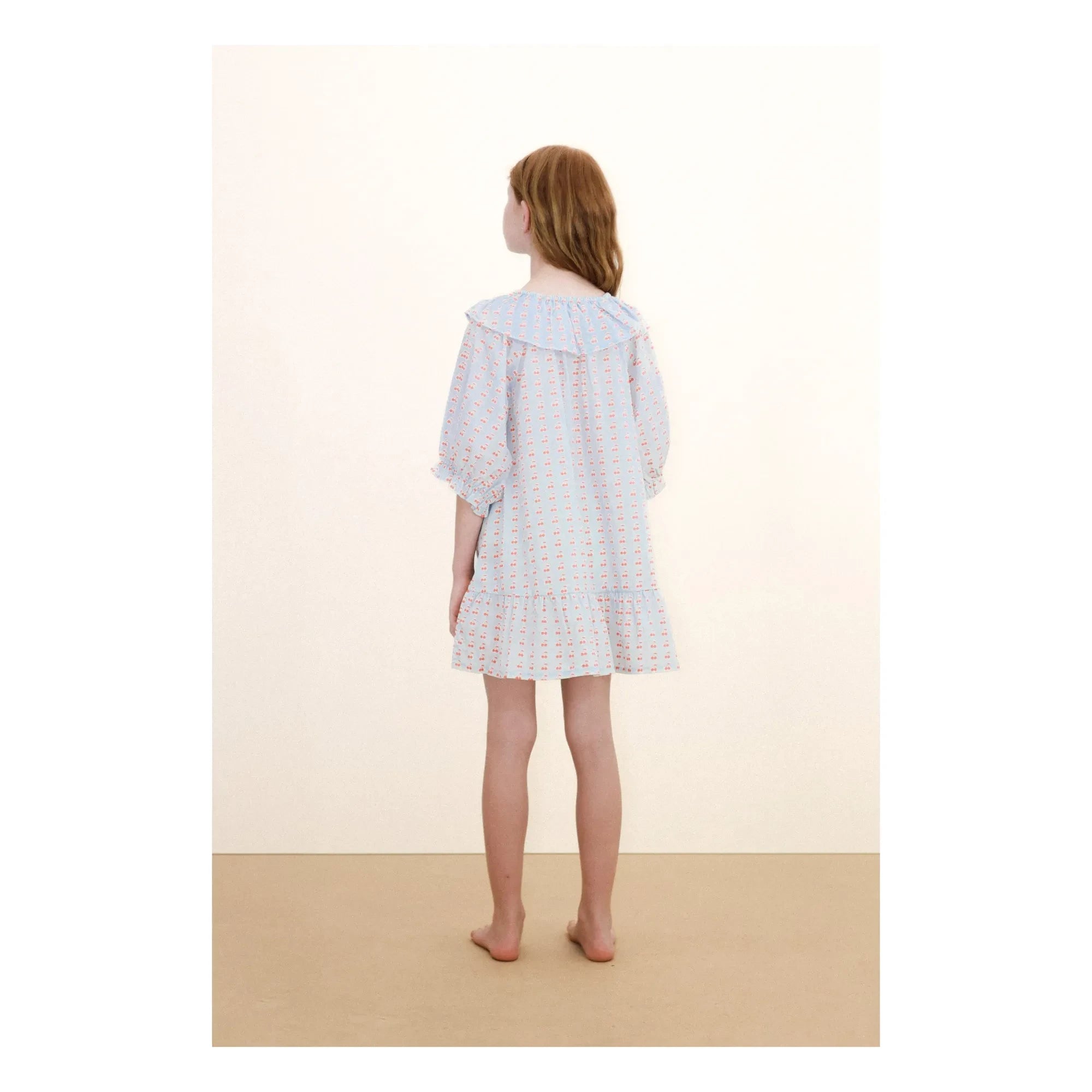 Tinycottons - Cherry Ruffled Dress | Ice Blue